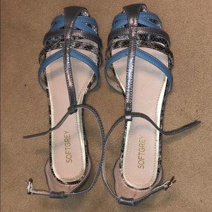 SOFTGRAY Gray and Blue Sandals with Snake pattern